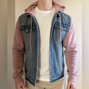 Denim Vest with Pink Sleeves